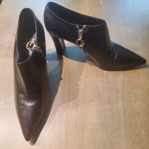 Roberto Festa black leather booties with silver zipper, size 40 (U. S. 10)